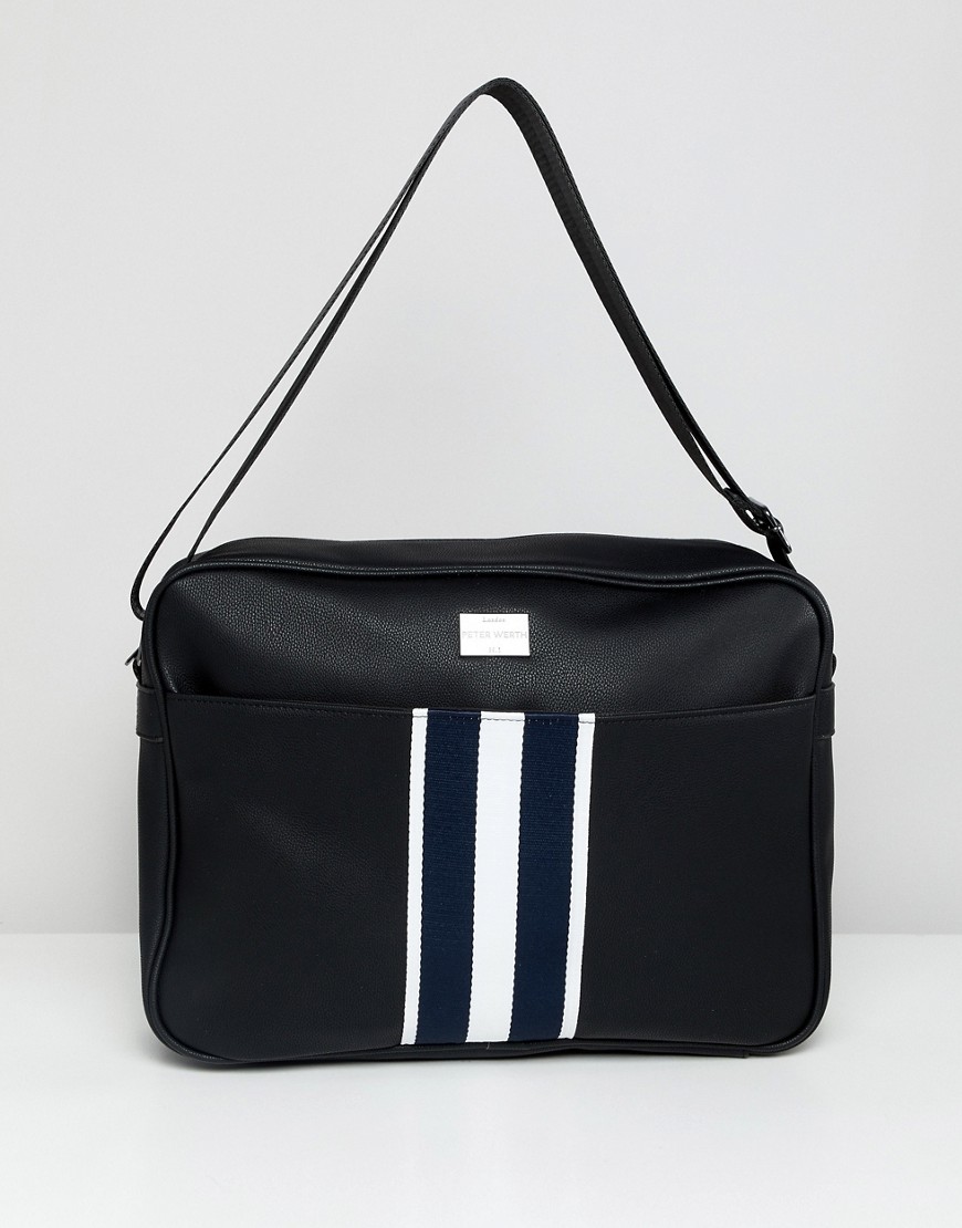 Peter Werth stripe webbing messenger bag in black