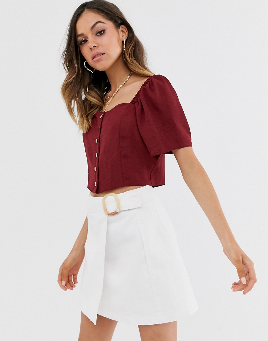 New Look square neck button down top in burgundy
