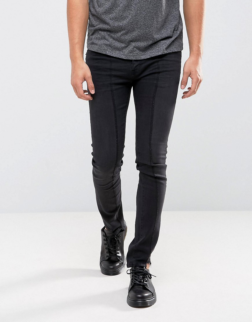 Cheap Monday Tight Skinny Jeans Twisted Black Deconstructed - Black