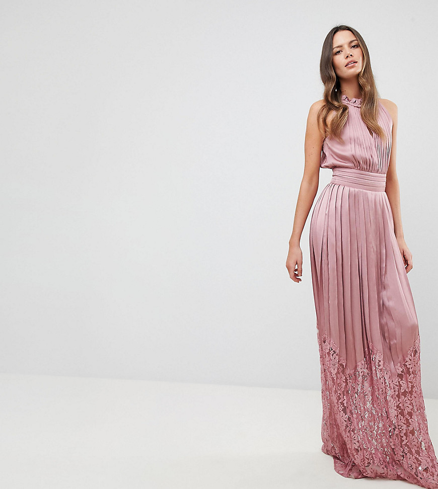 Little Mistress Tall Ruffle High Neck Maxi Dress With Lace Pleated Skirt - Rose
