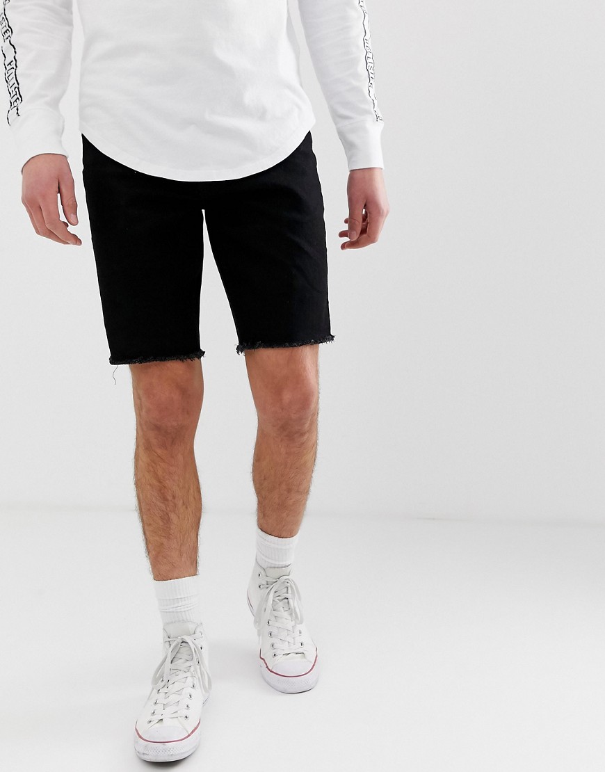 Hollister skinny fit denim shorts in black