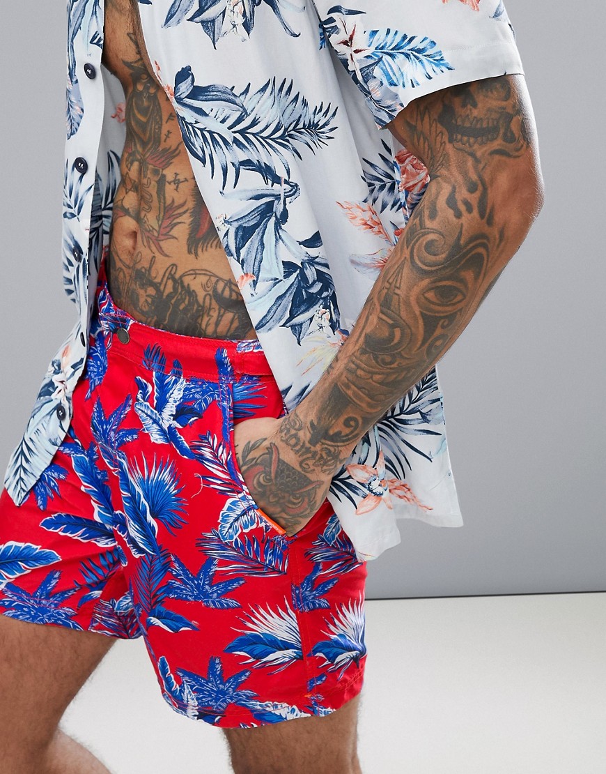 Superdry swimshorts with palm tree print in red