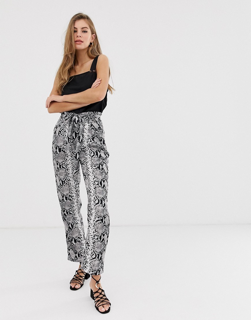 Parisian wide leg trousers with tie belt in snake print