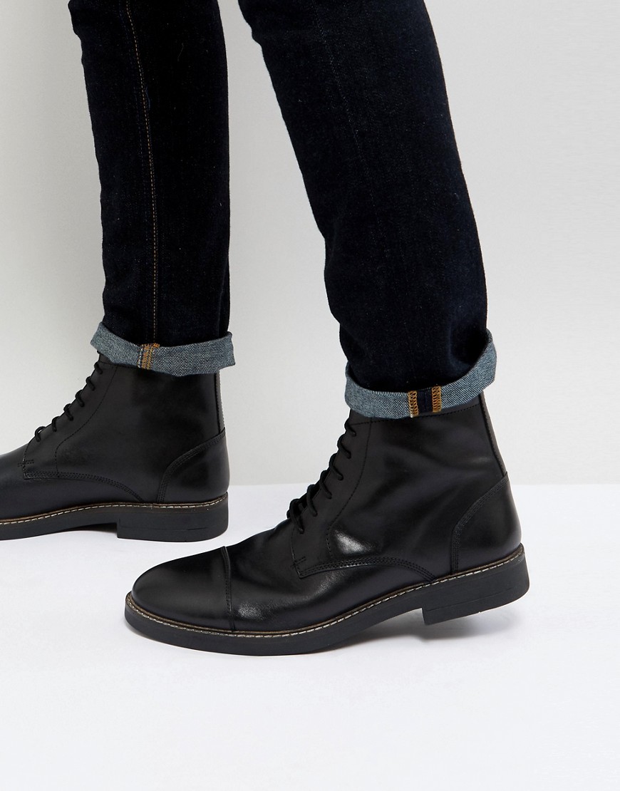 Frank Wright Military Lace Up Boots In Hi Shine Black