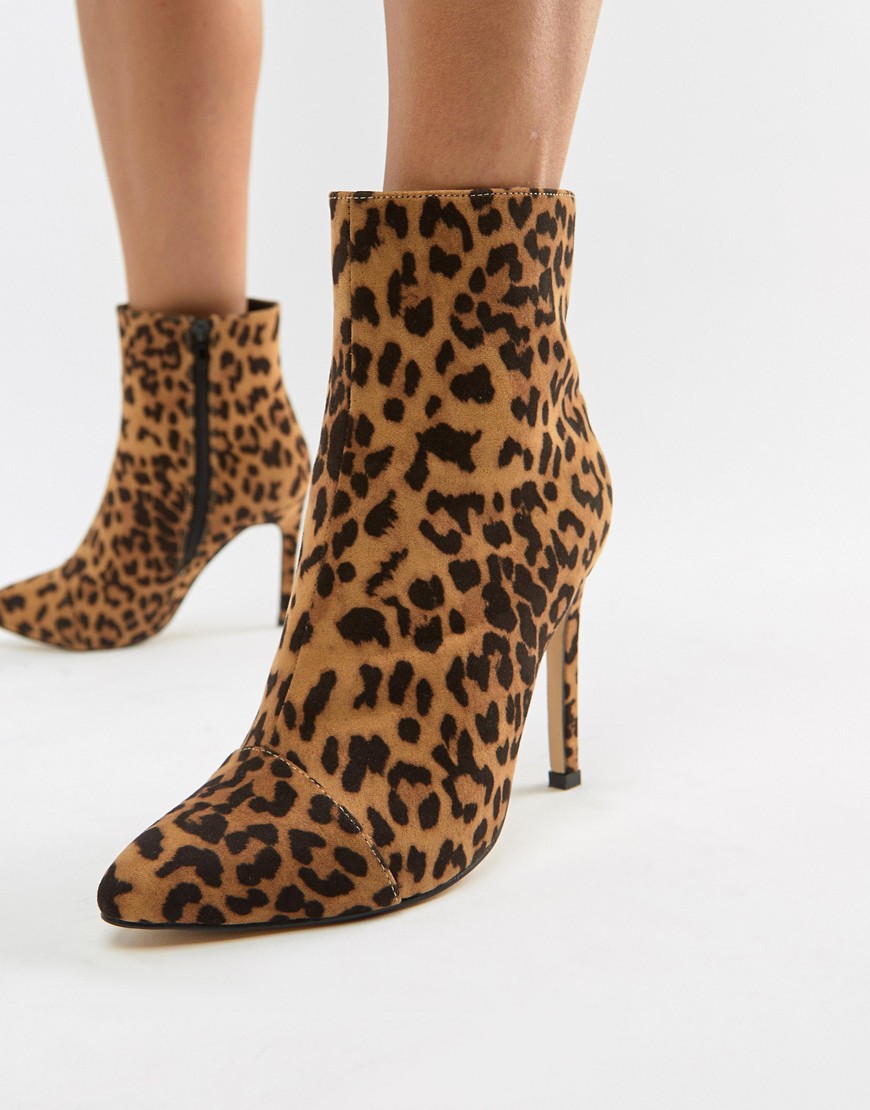 London Rebel Leopard Stiletto Ankle Boots