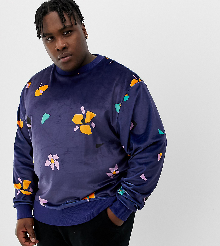 COLLUSION Plus velour printed floral sweatshirt in navy