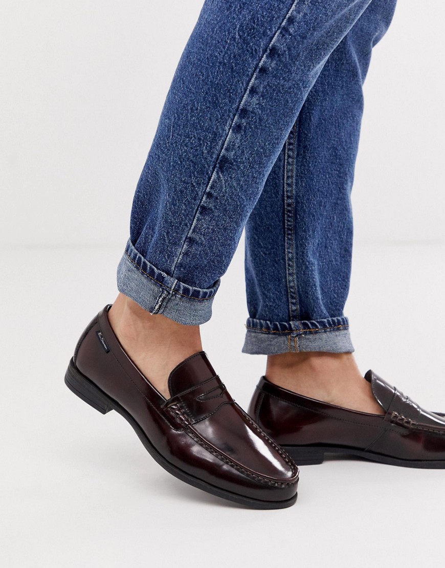 Ben Sherman wide fit leather penny loafer in bordo
