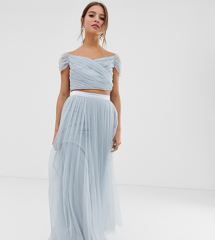Anaya With Love tulle maxi skirt co-ord with satin trim in blue