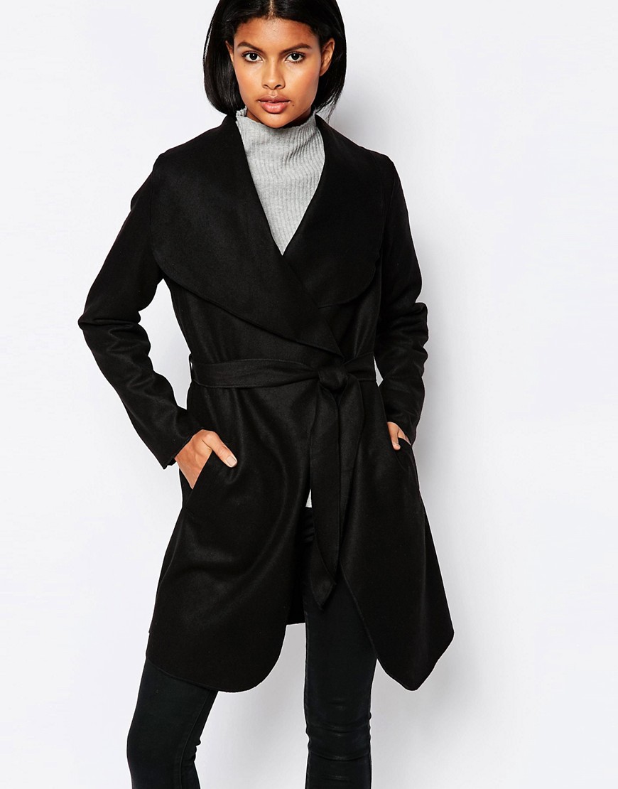 Brave Soul Belted Coat With Oversized Collar