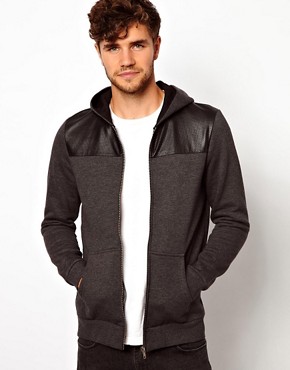 Image 1 of ASOS Hoodie With Leather Look Panel
