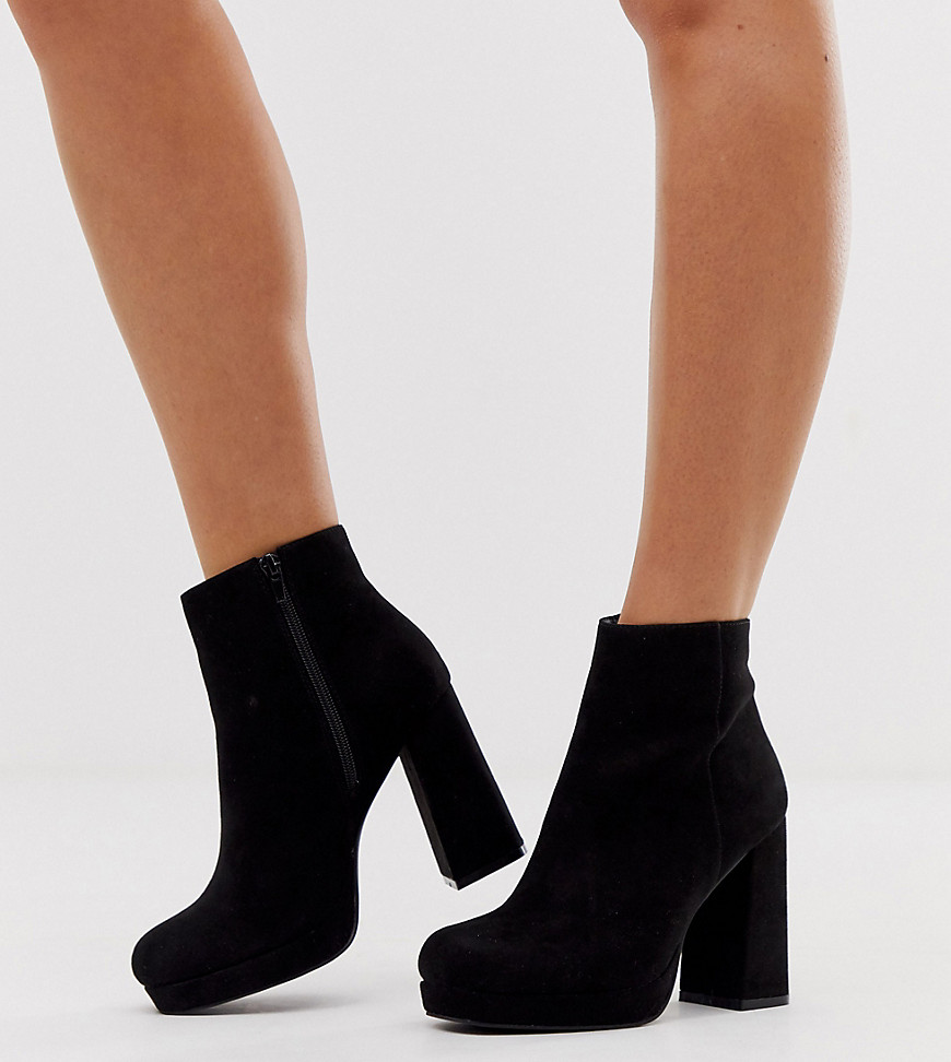 New Look Wide Fit faux suede platform heeled boots in black
