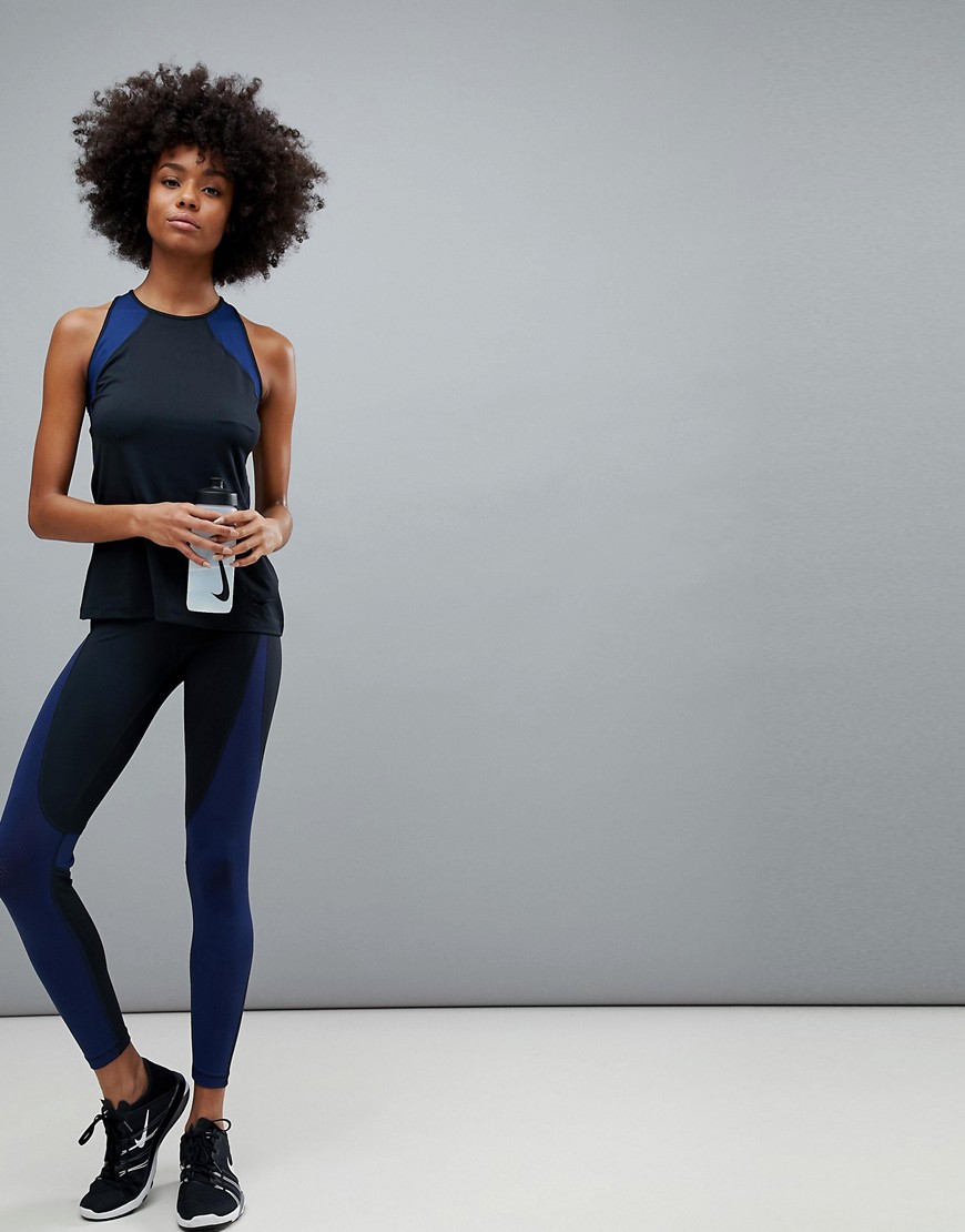 Nike Trainng Hypercool Legging In Black And Blue