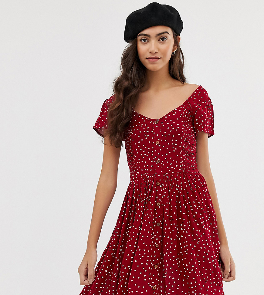 Brave Soul Tall smock dress with mini buttons in heart print
