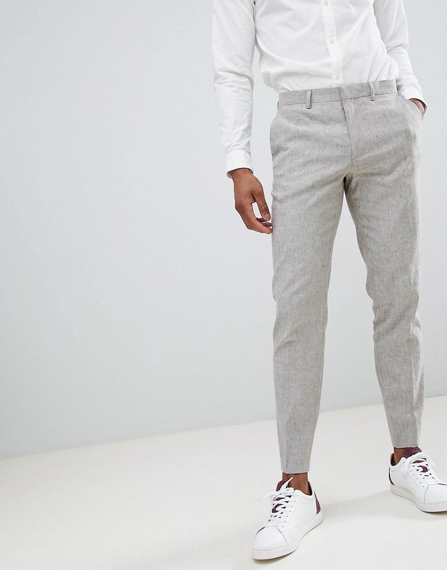 Jack & Jones Premium Slim Fit Linen Suit Trouser - Grey melange