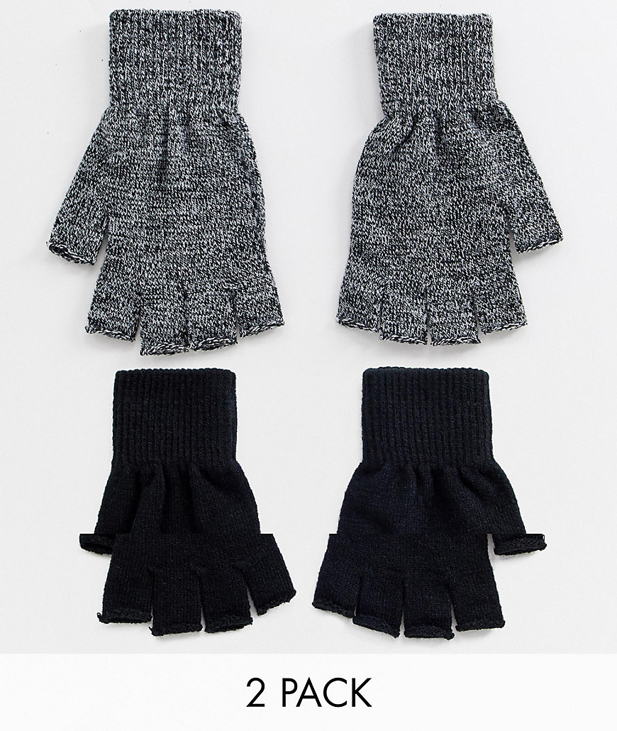 New Look fingerless gloves in black and grey 2 pack - Black