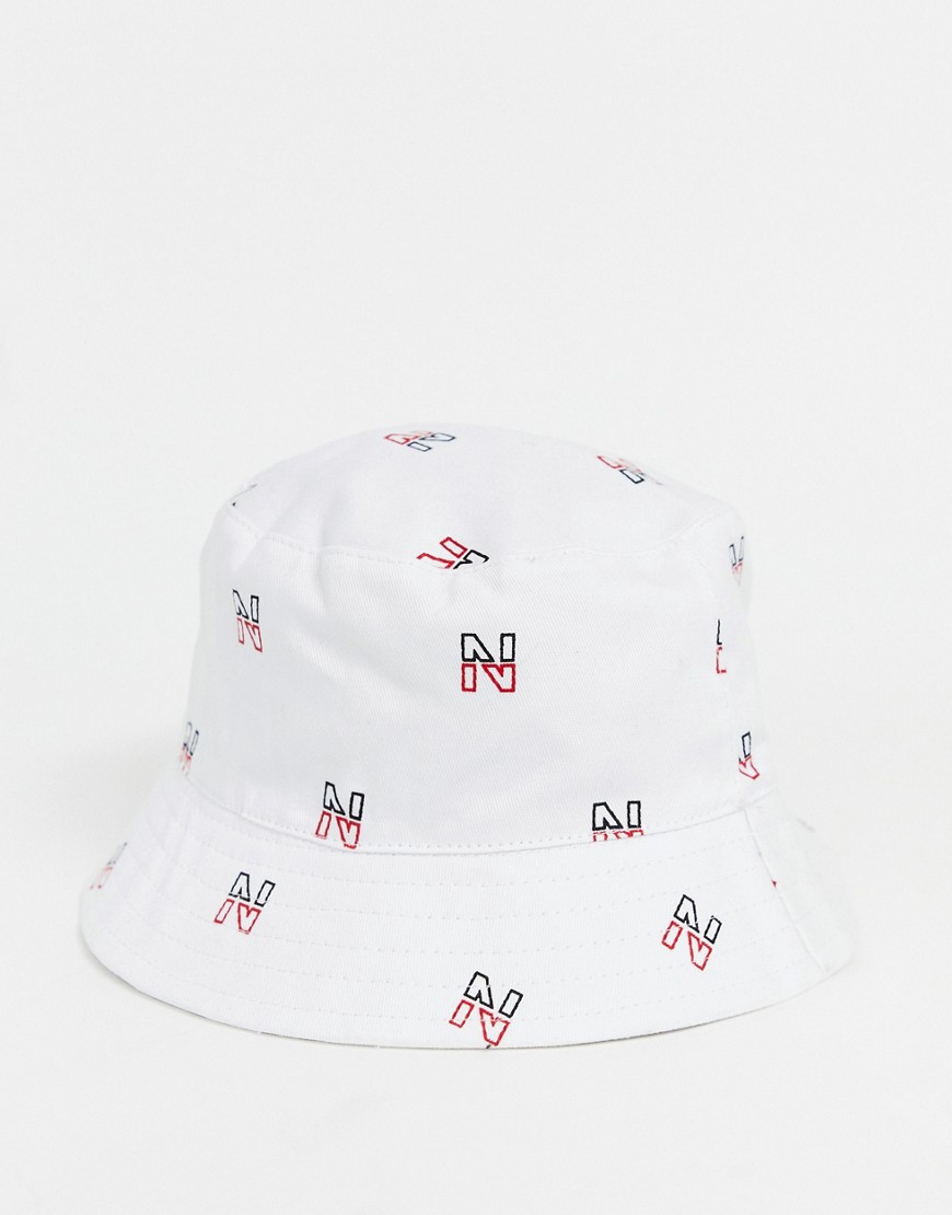 Nicce reversible bucket hat in white with repeat print