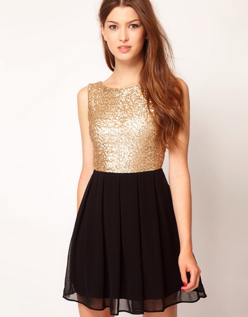TFNC Babydoll Dress with Sequin Top