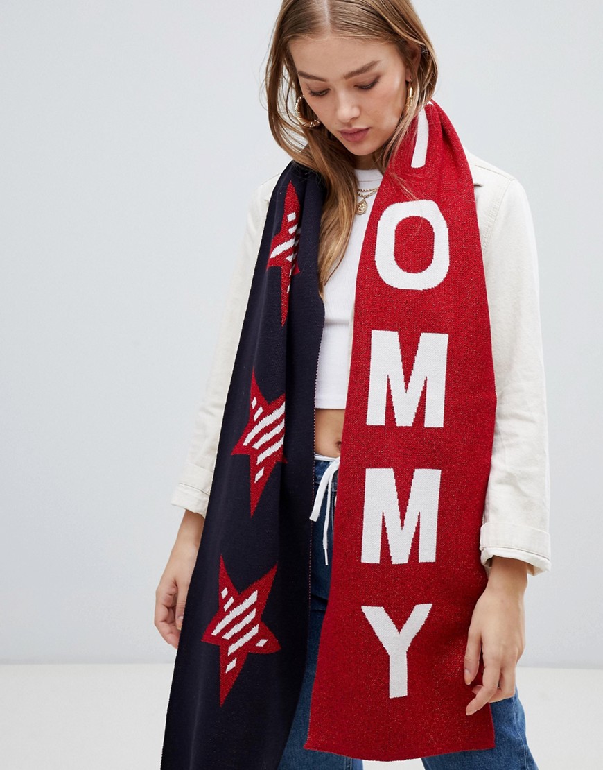 Tommy Jeans glitter knit scarf with logo & stars - Corporate