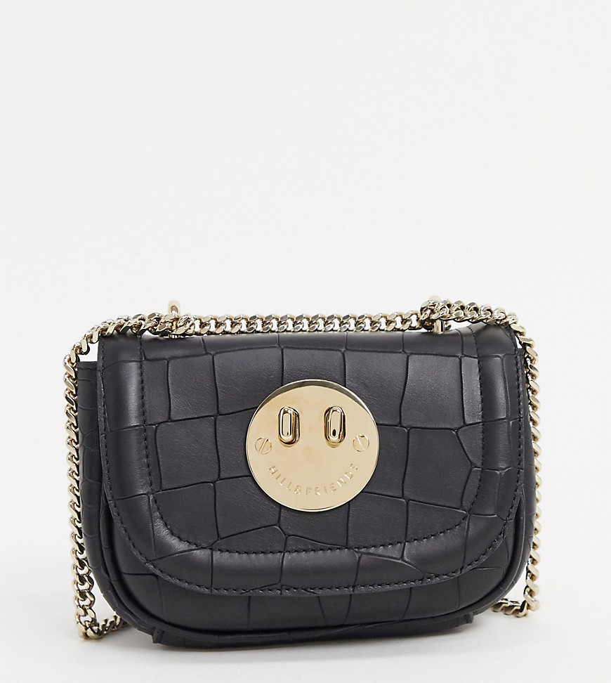 Hill and Friends Tweency bag in black croc leather with gold chain handle