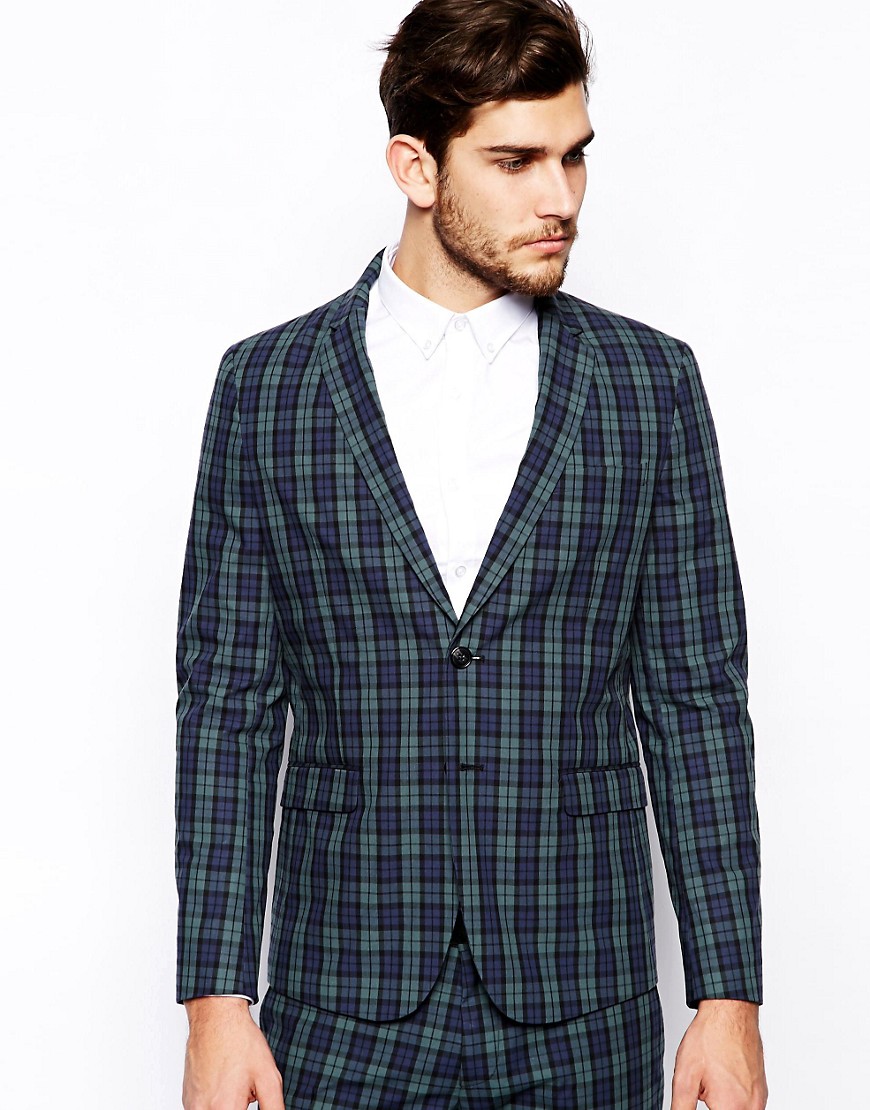 Selected Suit Jacket In Check - Green check