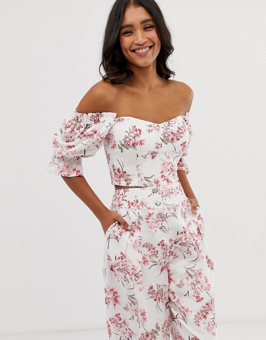 Forever New puff sleeve crop top in floral print co-ord