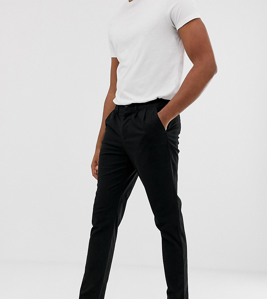 ASOS DESIGN Tall cigarette chinos with pleats in black
