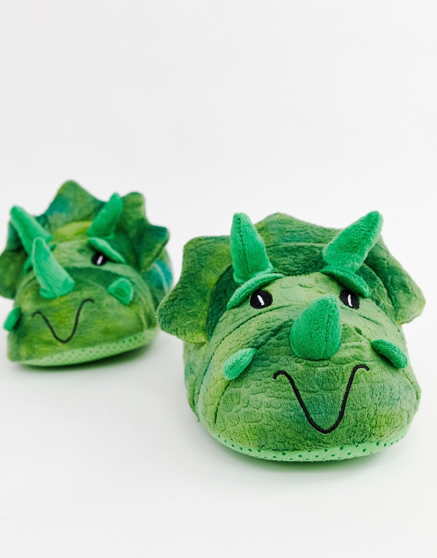 Burton Menswear dinosaur slippers in green