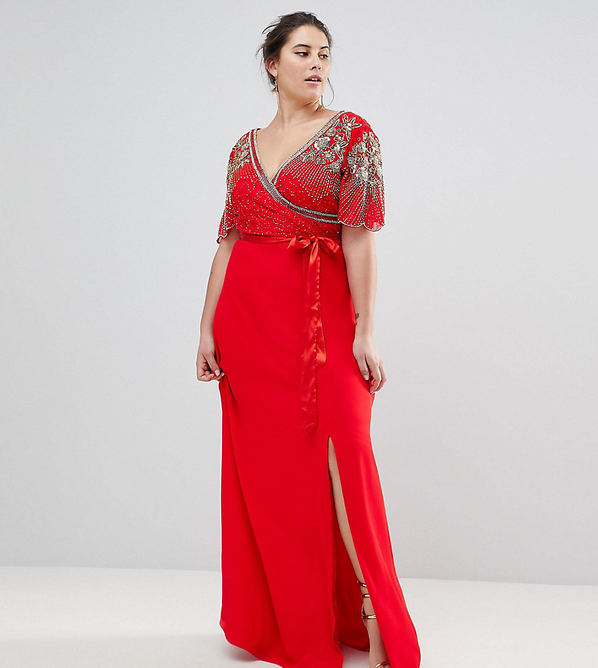 Virgos Lounge Plus Julisa Wrap Maxi Dress With Embellishment - Red