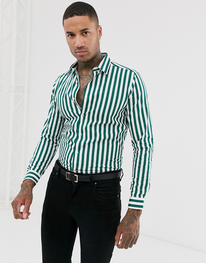 Devils Advocate slim fit cotton stripe long sleeve shirt