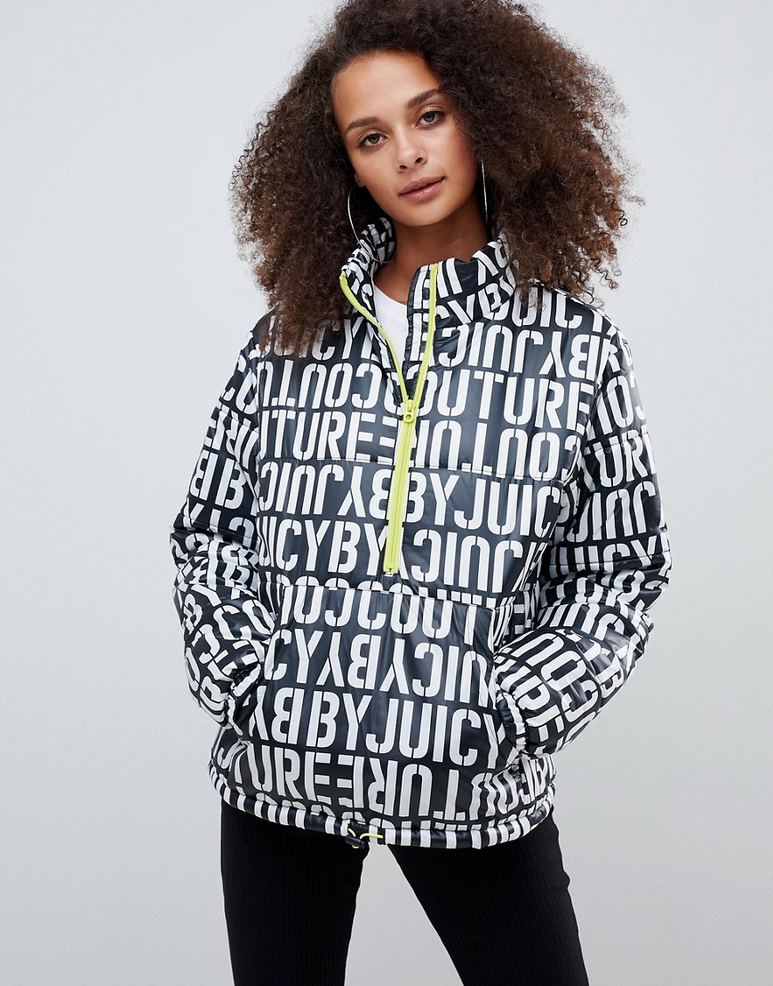 Juicy By Juicy Couture multi logo padded jacket with half zip detail