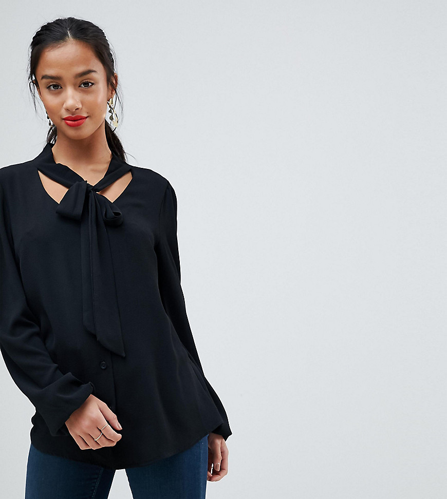 John Zack Petite Plunge Front Blouse With Neck Tie