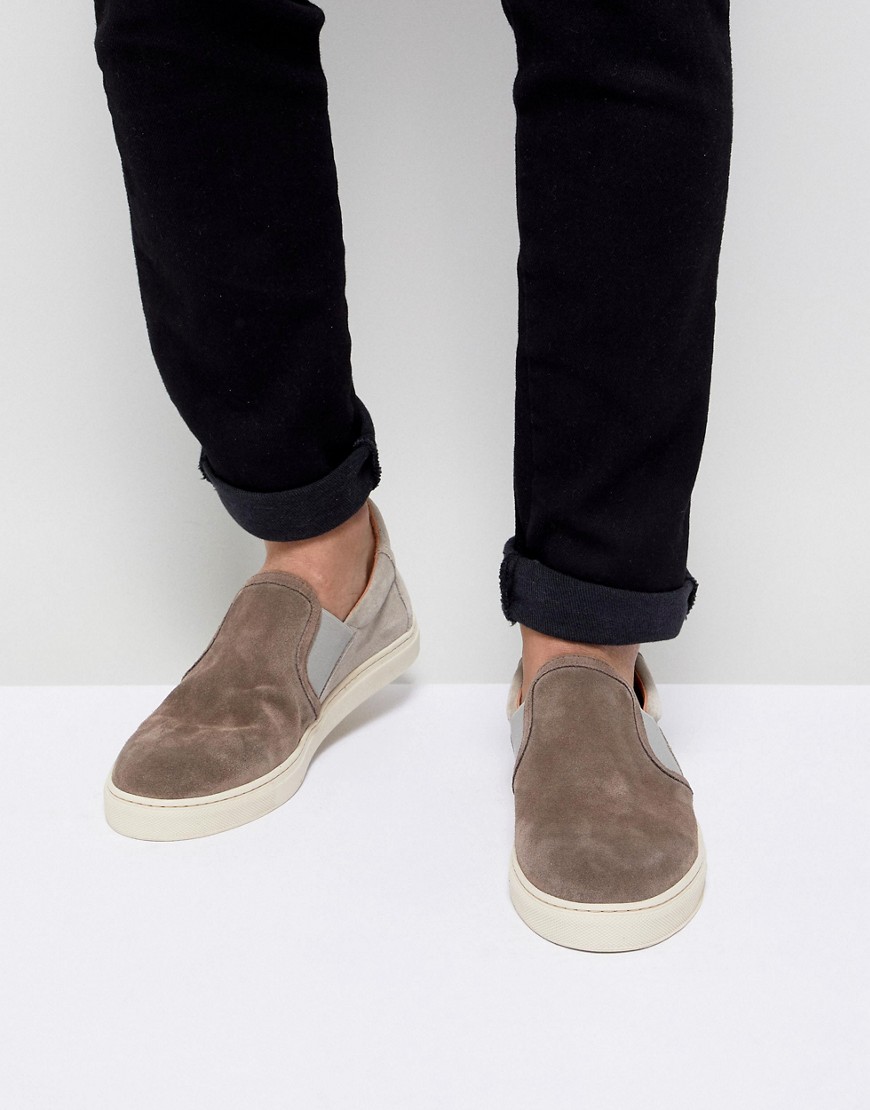 Selected Homme Premium Suede Slip On Trainers - Walnut