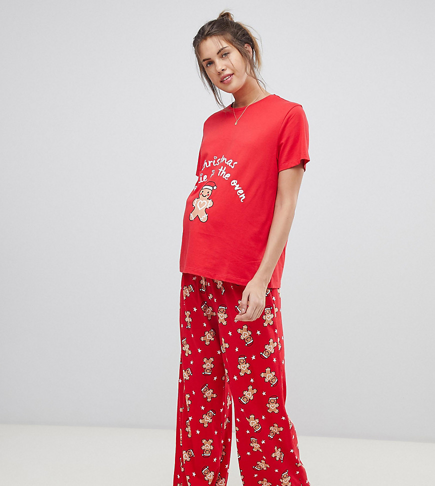ASOS DESIGN Maternity CHRISTMAS gingerbread t-shirt and trouser pyjama set