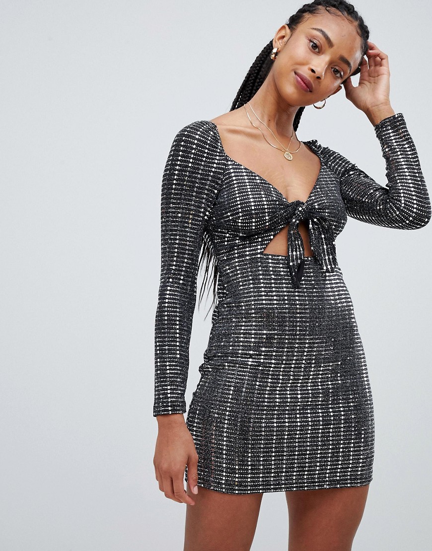 Emory Park long sleeve mini dress with twist front in sequin