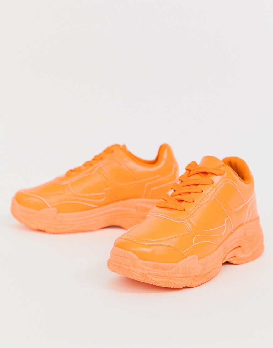Public Desire Dash neon orange colour drenched trainers