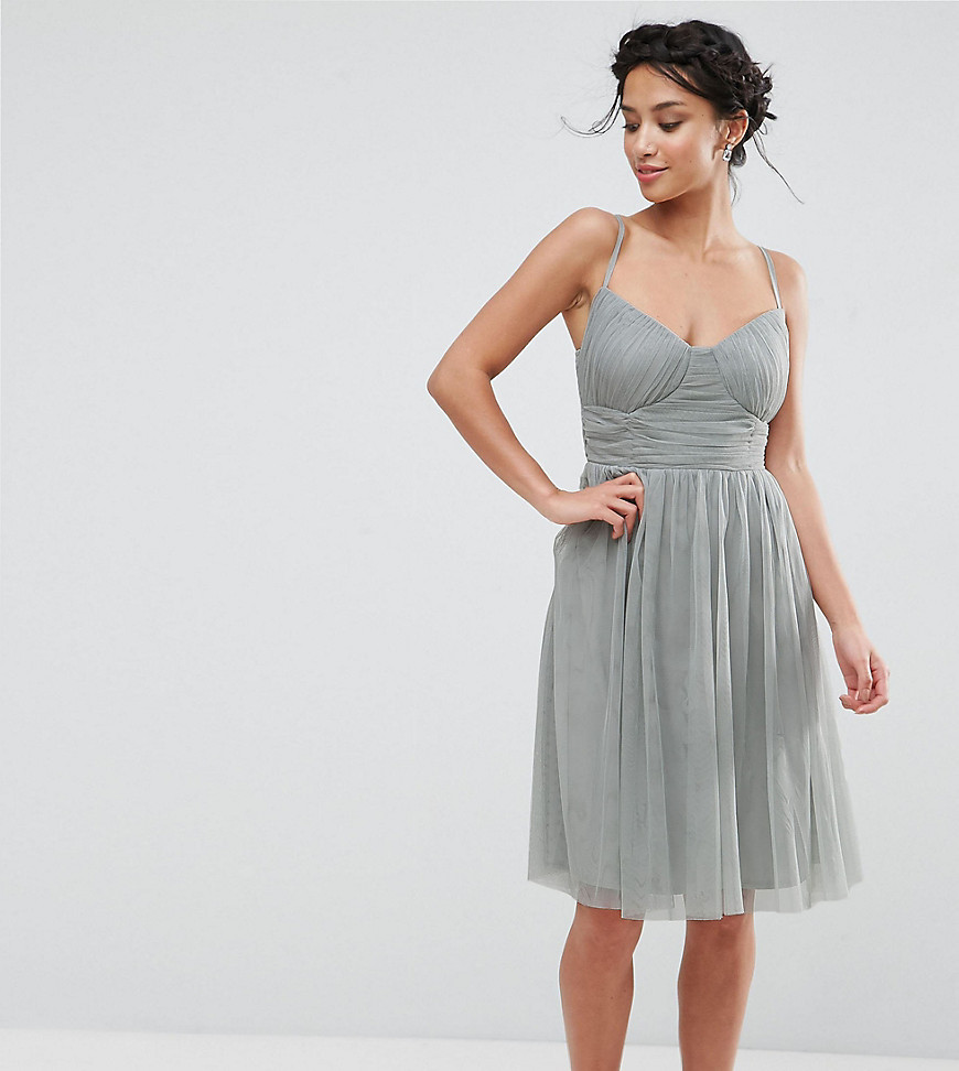 Little Mistress Petite All Over Tulle Prom Skater Dress With Corset Detail