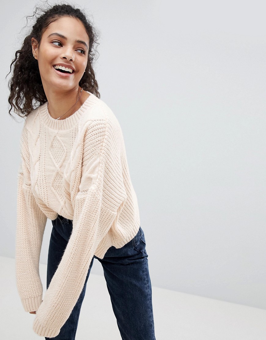 Nobody's Child Relaxed Jumper In Cable Knit - Cream