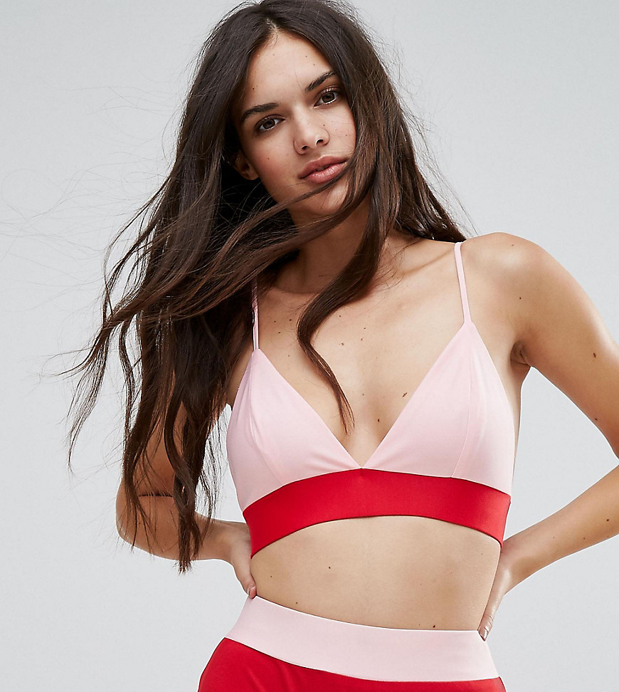 PrettyLittleThing Contrast Cami Bikini Top - Red and pink