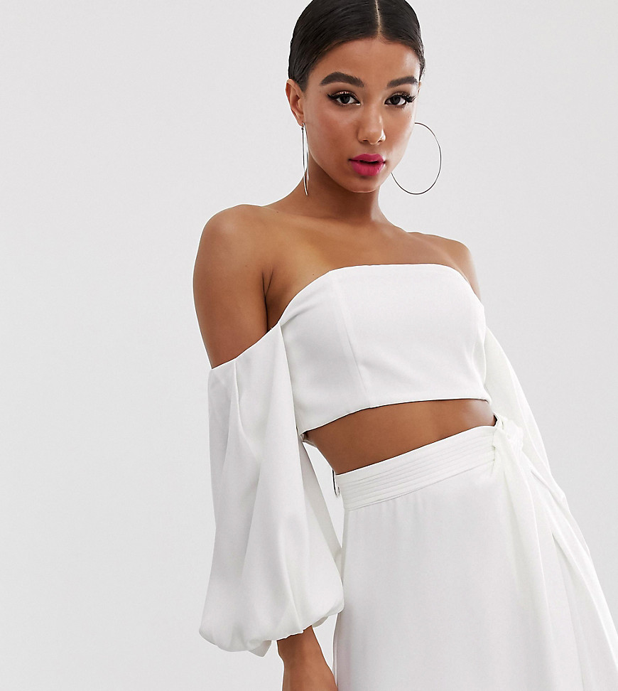 Yaura bandeau top with balloon sleeve co ord in white