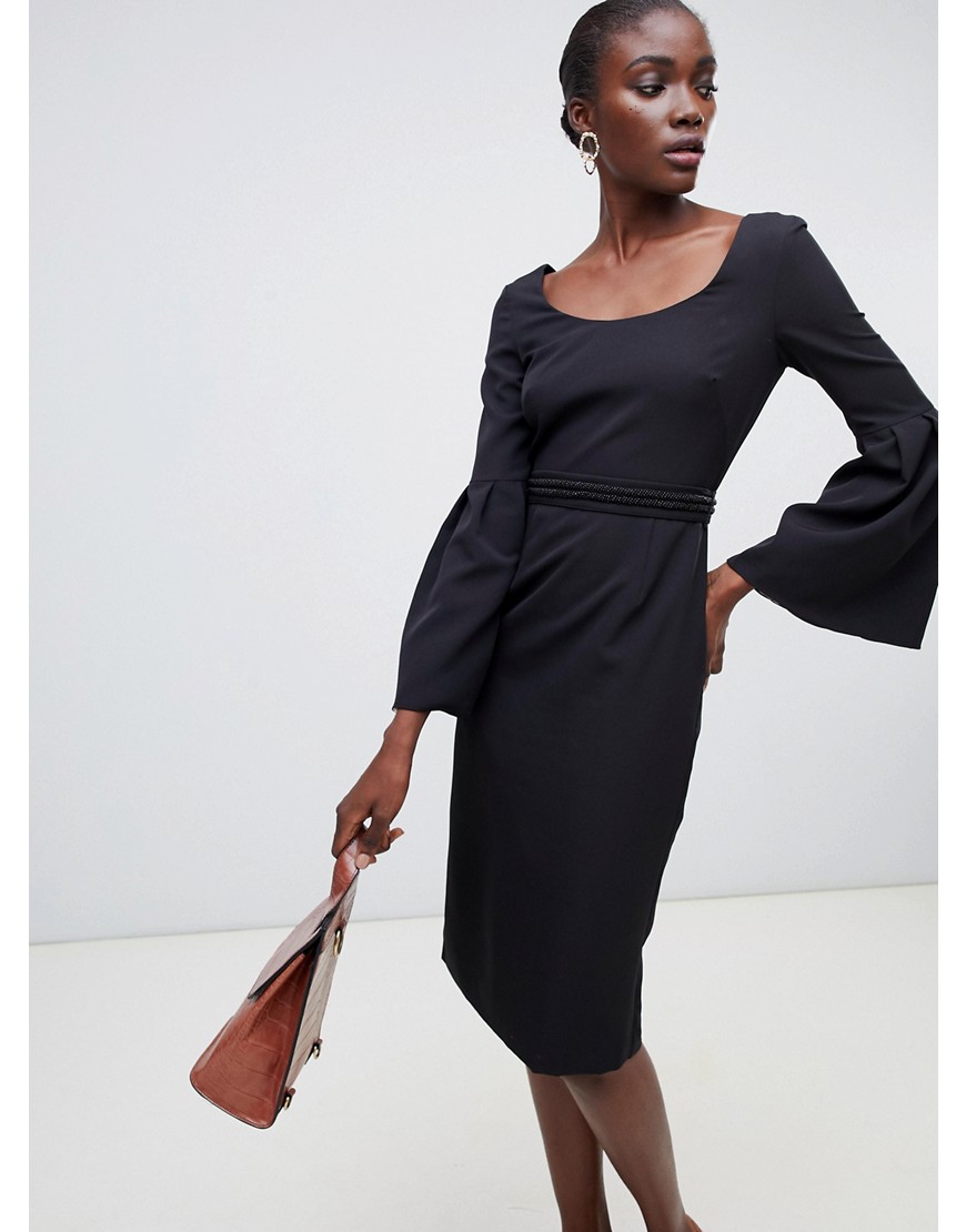 Finery Elgin fluted sleeve dress with beaded belt