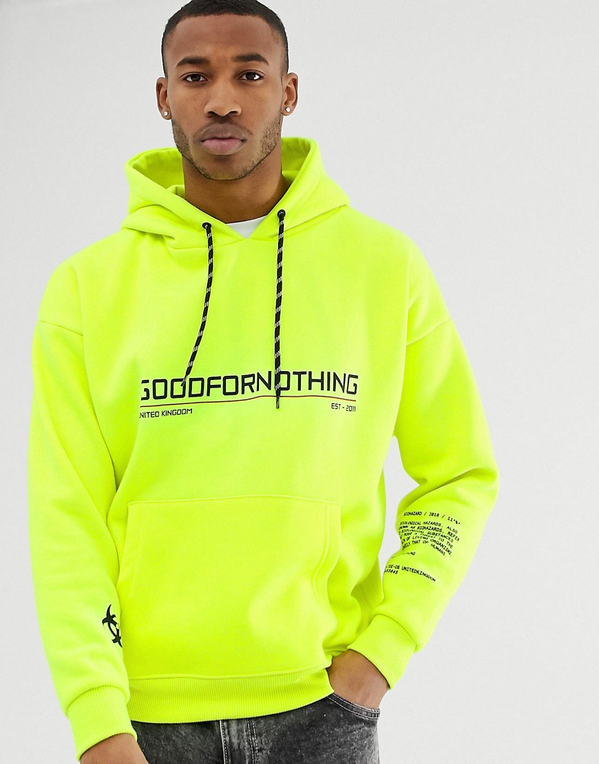 Good For Nothing oversized hoodie in neon yellow with chest logo