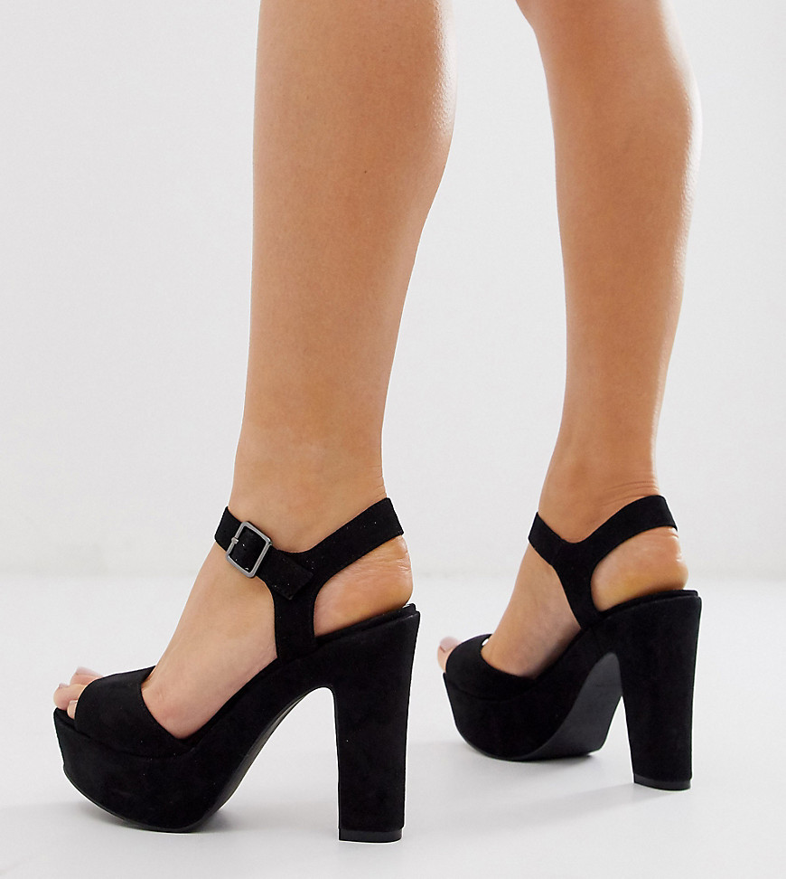 New Look Wide Fit faux suede heeled sandals in black