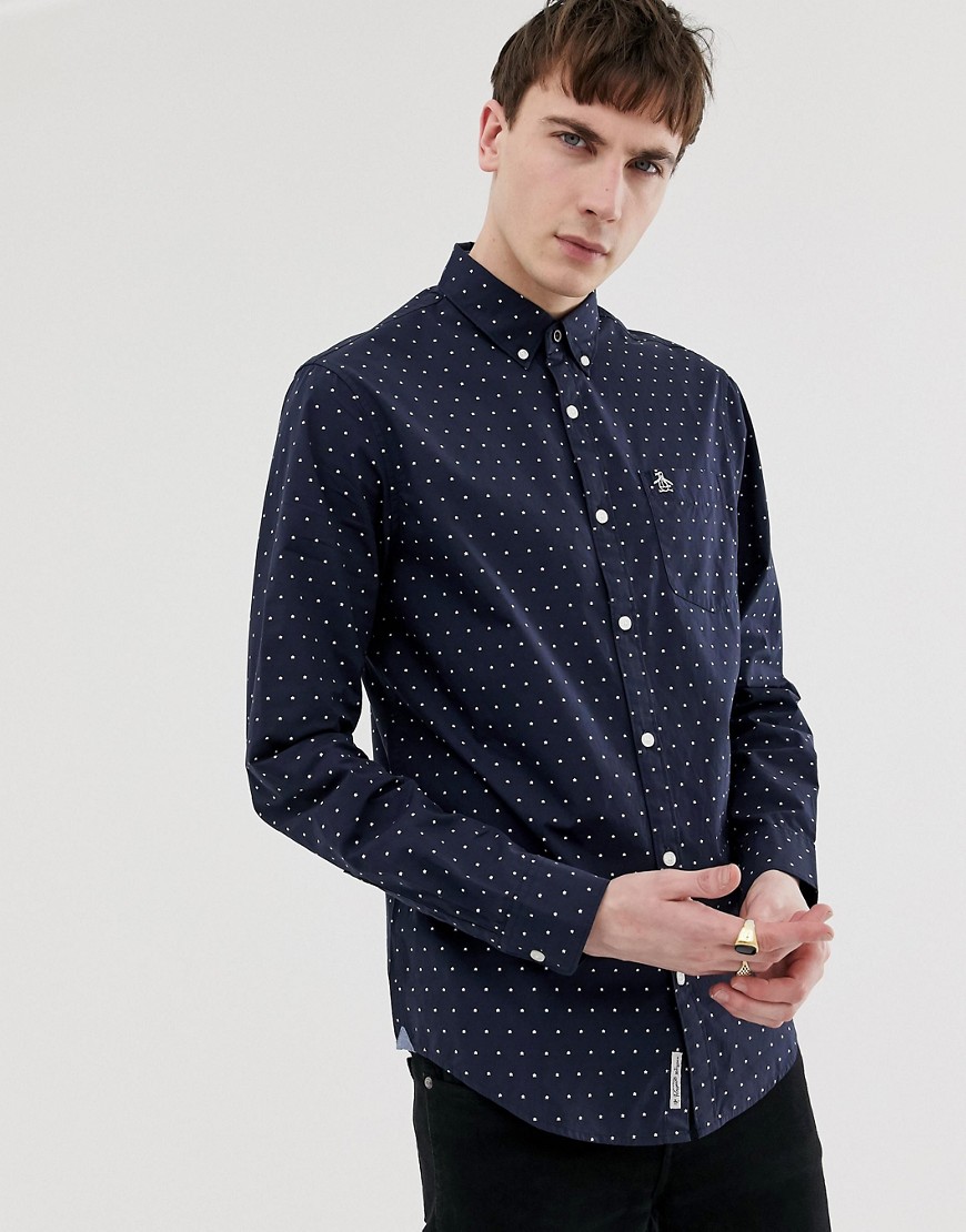 Original Penguin star print shirt with button down collar in navy