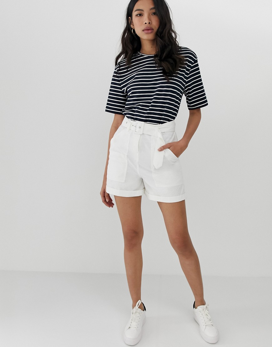 Asos Design Washed Casual Short With Self Belt-cream