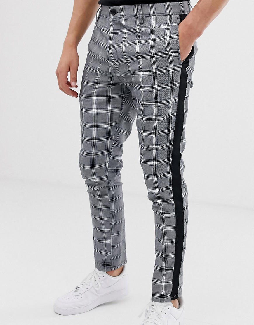 Brave Soul check trouser with taping