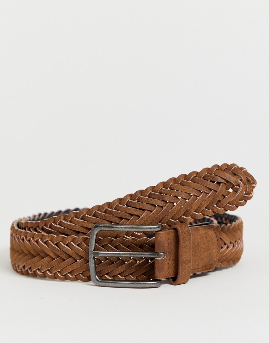 New Look faux leather woven belt in tan