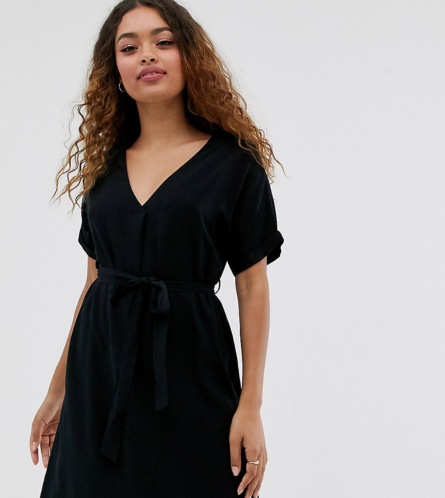 New Look Petite belted tunic dress in black