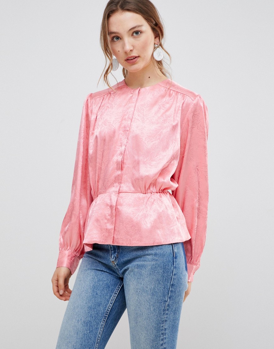 mByM Satin Button Front Blouse - Hot coral