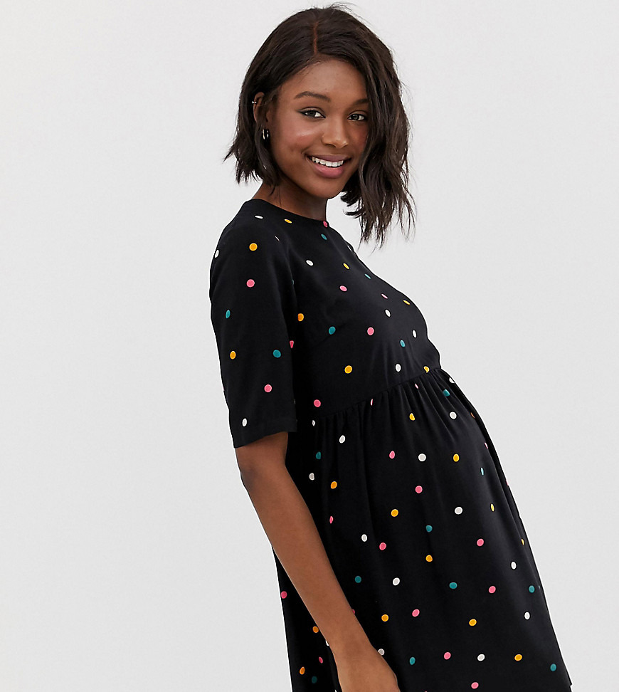 ASOS DESIGN Maternity smock mini dress in multi colour polka dot