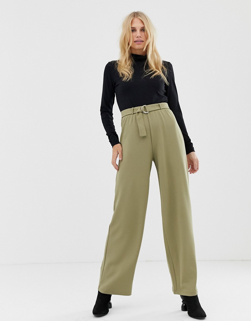 Pieces d ring belted wide leg trouser